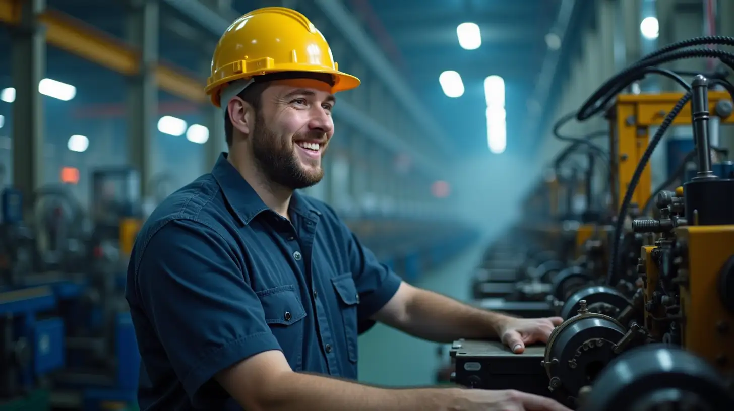 Engineer in Technical Factory Surrounded by Energy Field and Complex Machines