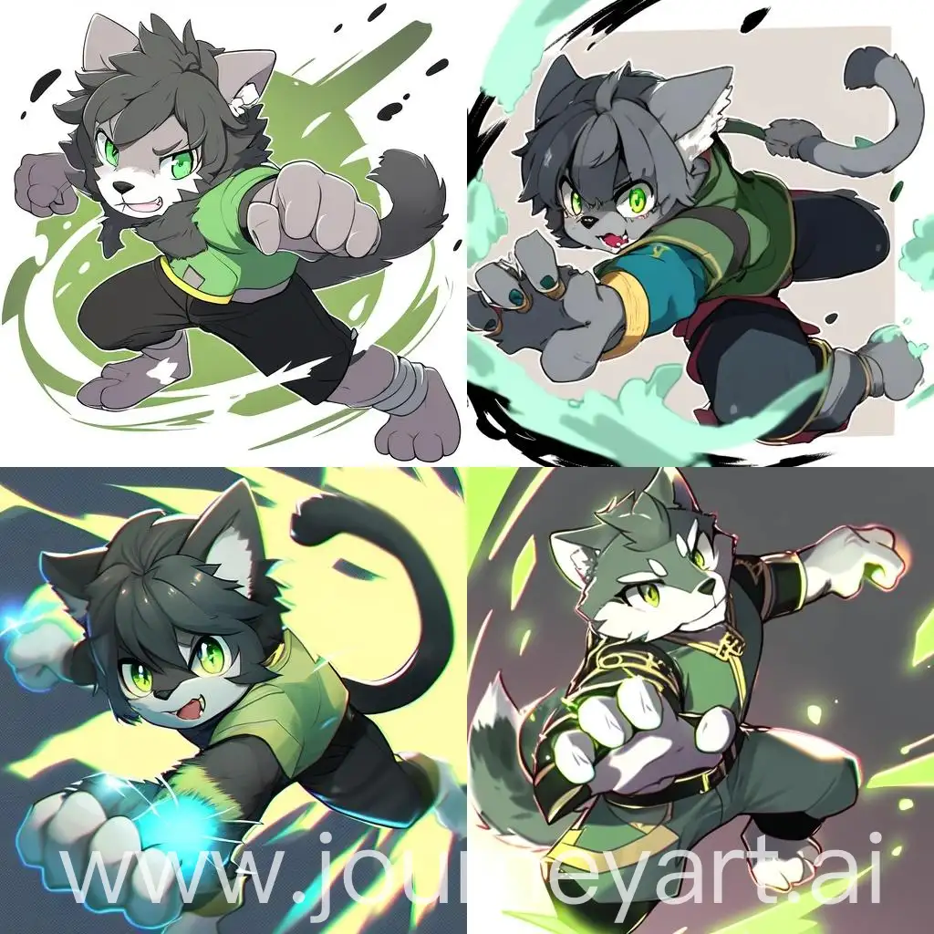 Anthropomorphic-Male-Feline-with-Grey-Fur-and-Green-Eyes-in-Dynamic-Pose