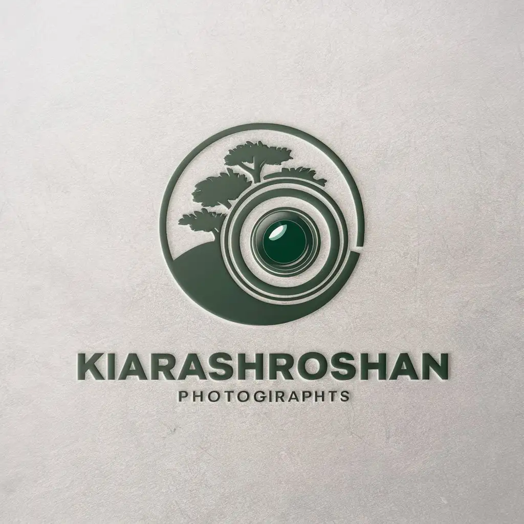 a vector logo design,with the text "Kiarasheroshan", main symbol:Lens and sumac tree,Moderate,be used in photography industry,clear background