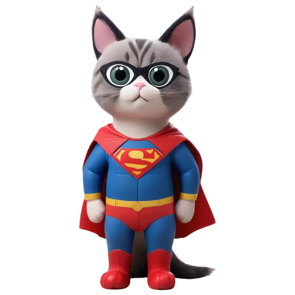 A cat in a Superman costume, Disney style, blind box style, soft fur