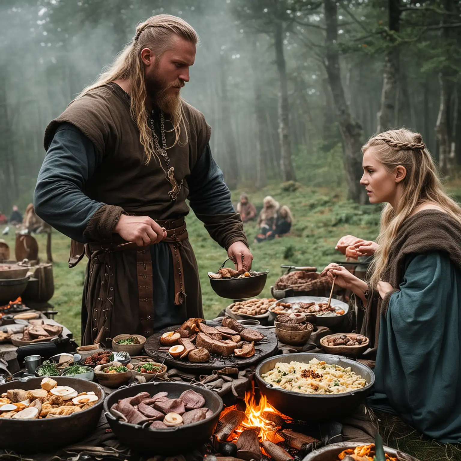 A Viking feast, both men and women