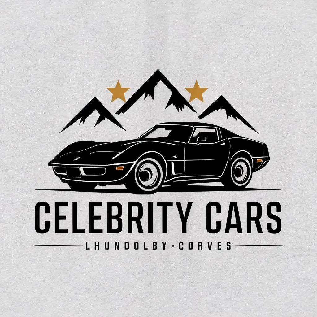 a vector logo design,with the text "Celebrity cars", main symbol:1982 Chevrolet corvette c3 silhouette, mountain peaks,Moderate,clear background