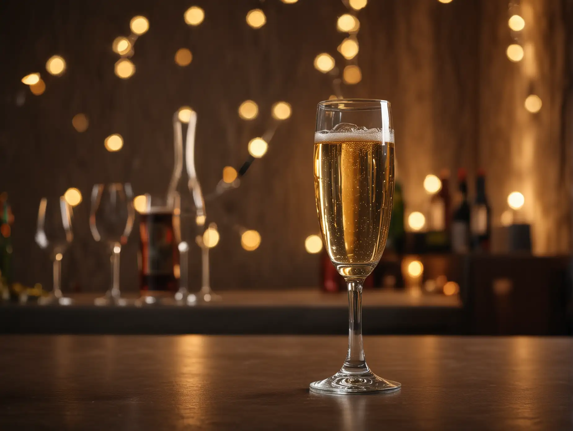 drink glass, low lighting, side lighting, photo, room at background, new year party