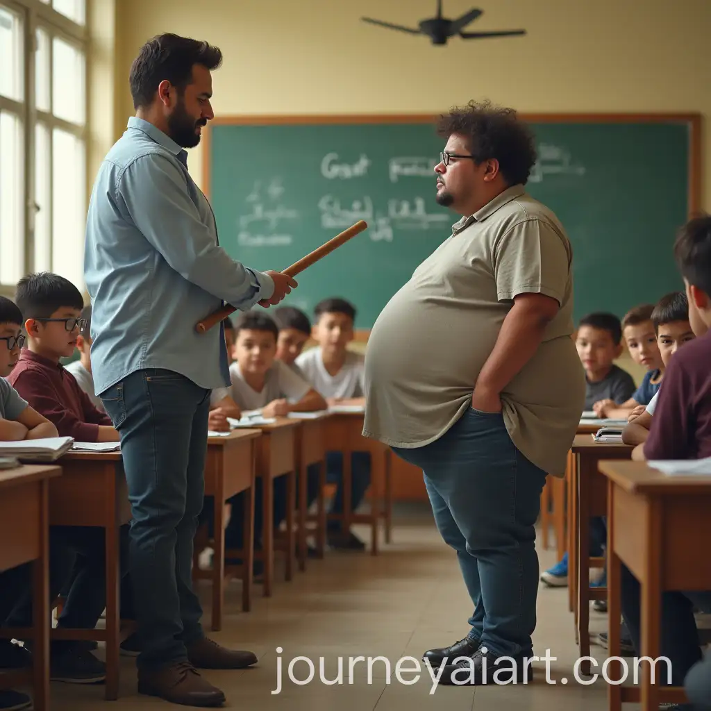 Teacher-Punishing-Overweight-Student-in-Classroom-with-Stick
