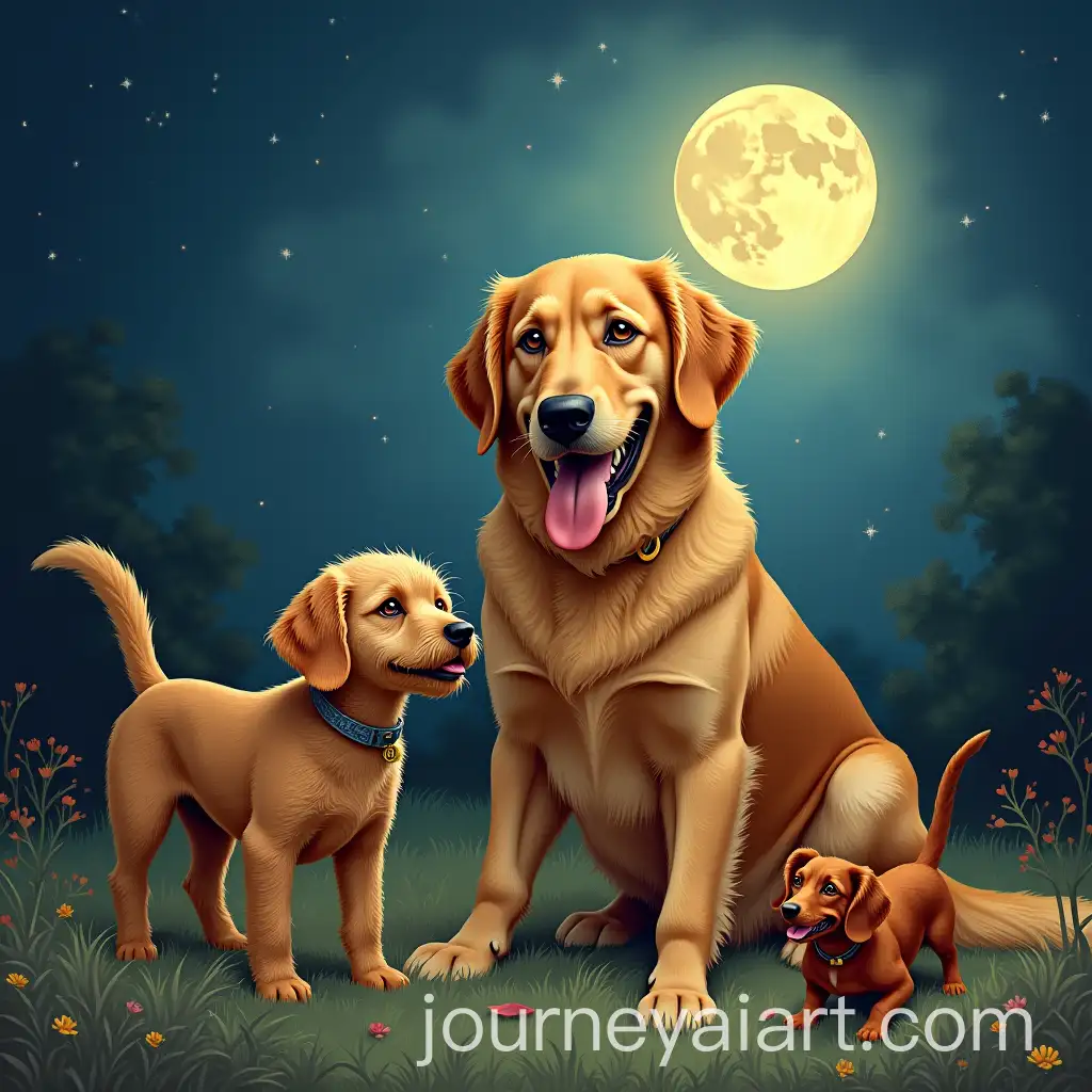 Golden-Retriever-Miniature-Poodle-and-Dachshund-Playing-on-the-Moon