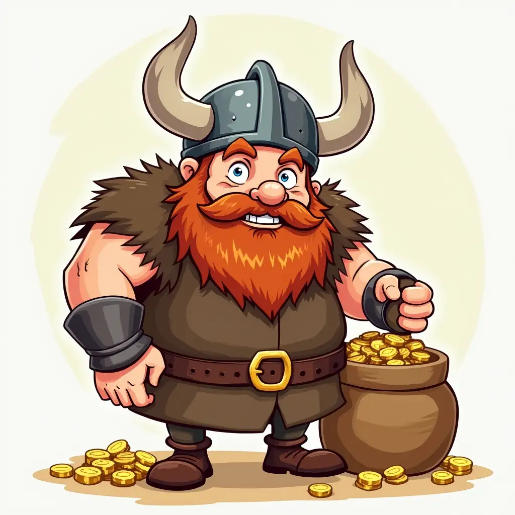 Funny-Cartoon-Viking-Carrying-a-Sack-of-Gold