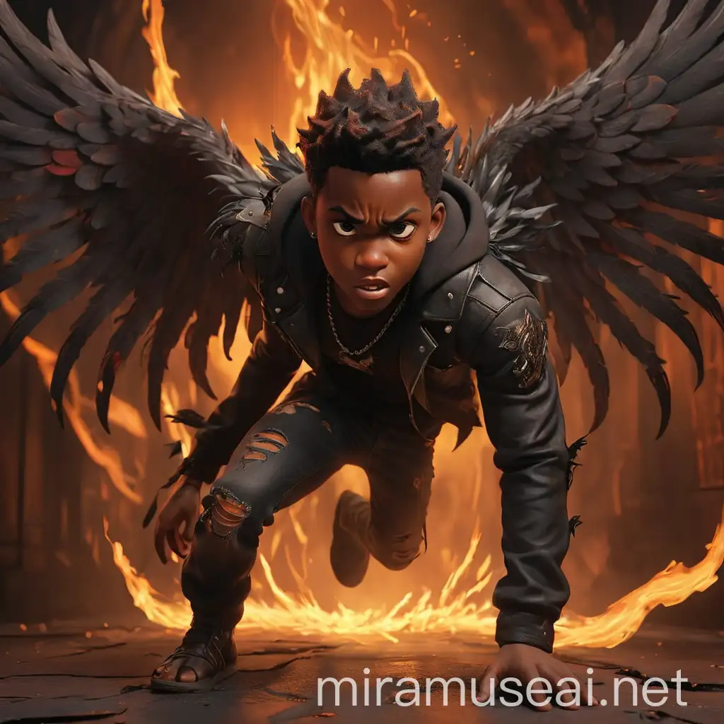 Fallen Angel Emerging from Fiery Hell Portal