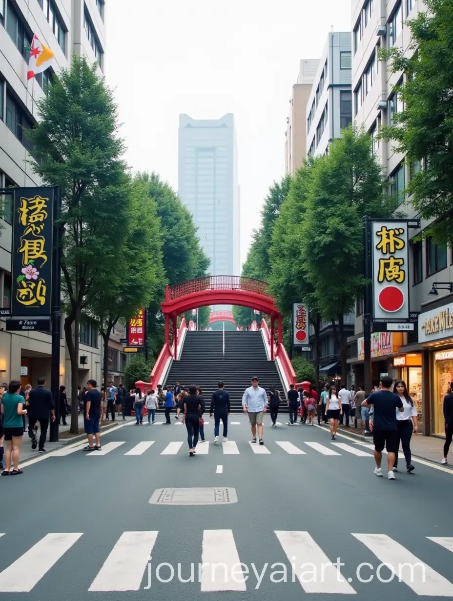 Busy-Tokyo-Street-Scene-with-Red-Arched-Bridge-and-Modern-Skyscrapers