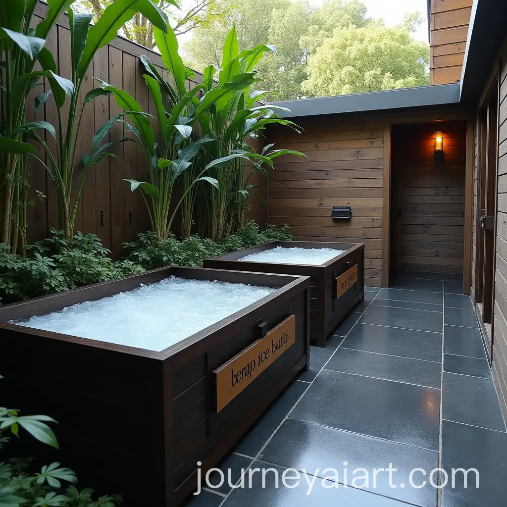 Outdoor-Ice-Bath-with-Lush-Plant-Surroundings-and-Stylish-Shower