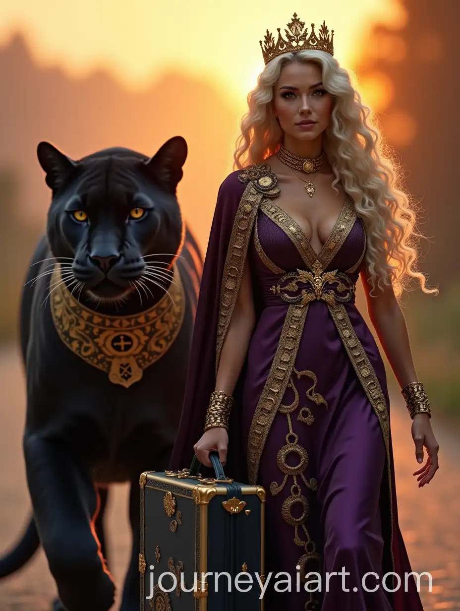 AI-Image-ExpansionAthletic-Queen-with-Panther-at-Sunset-in-Fantasy-Fashion