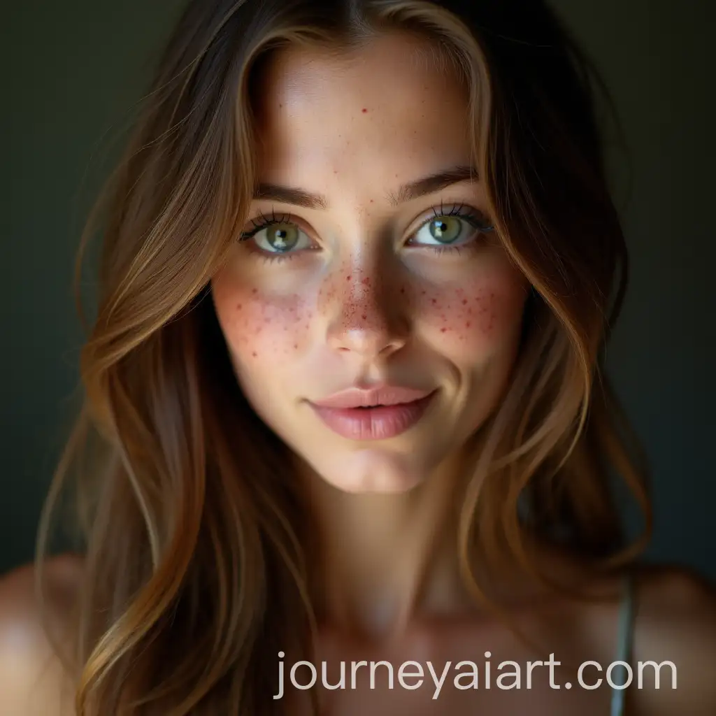 Portrait-of-a-Freckled-Brunette-Girl-with-Green-Eyes-and-Brown-Hair
