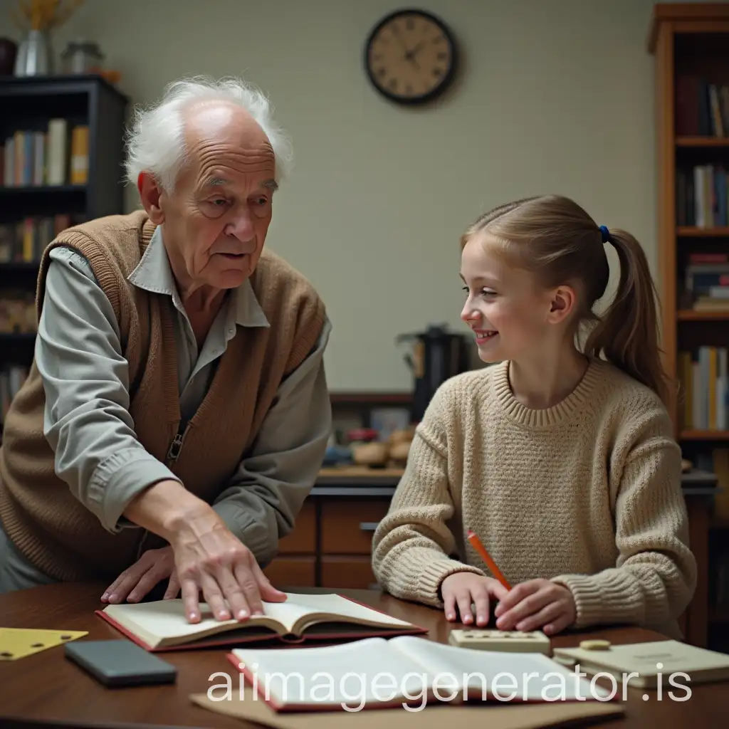 OLD PEOPLE PLAYING AND YOUNG STUDYING IN REAL PERSON AND THE GIRL BEING WHITE THE OLD PEOPLE PLAYING