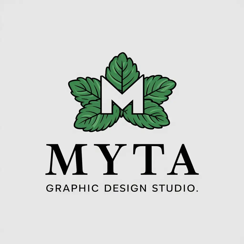 a vector logo design,with the text "MYTA, graphic design studio", main symbol:Mint, letter M,Moderate,be used in Others industry,clear background