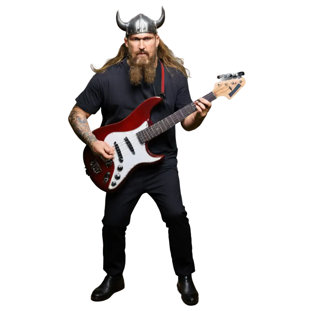 Viking playing bass guitar