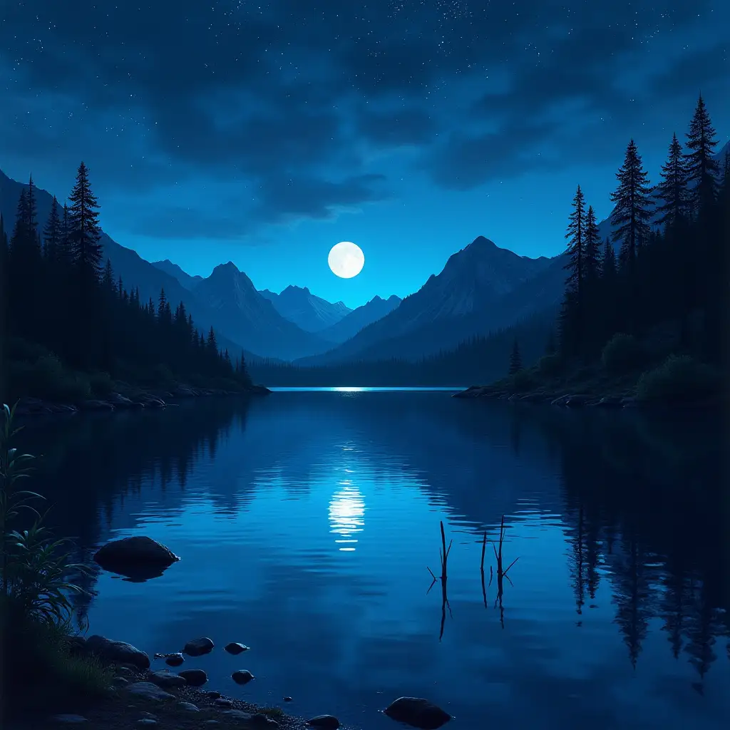 Draw a lake at night