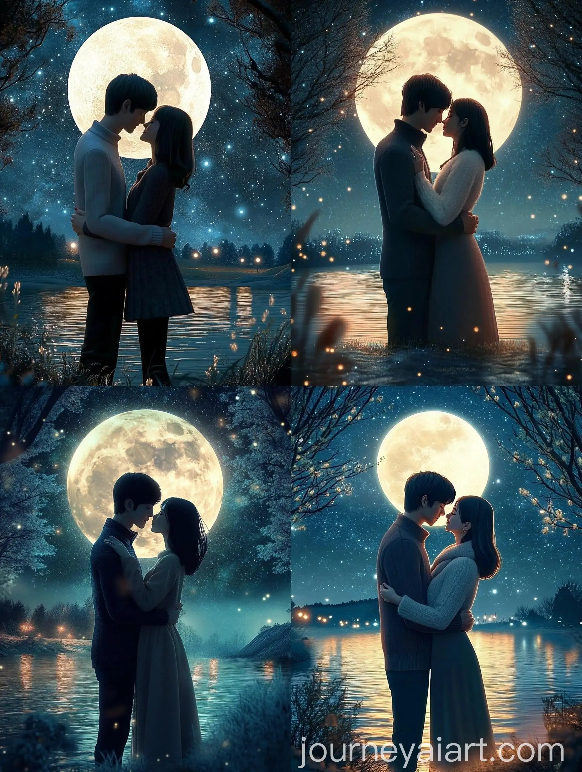 Romantic-Couple-Under-Full-Moonlight-by-Calm-Water