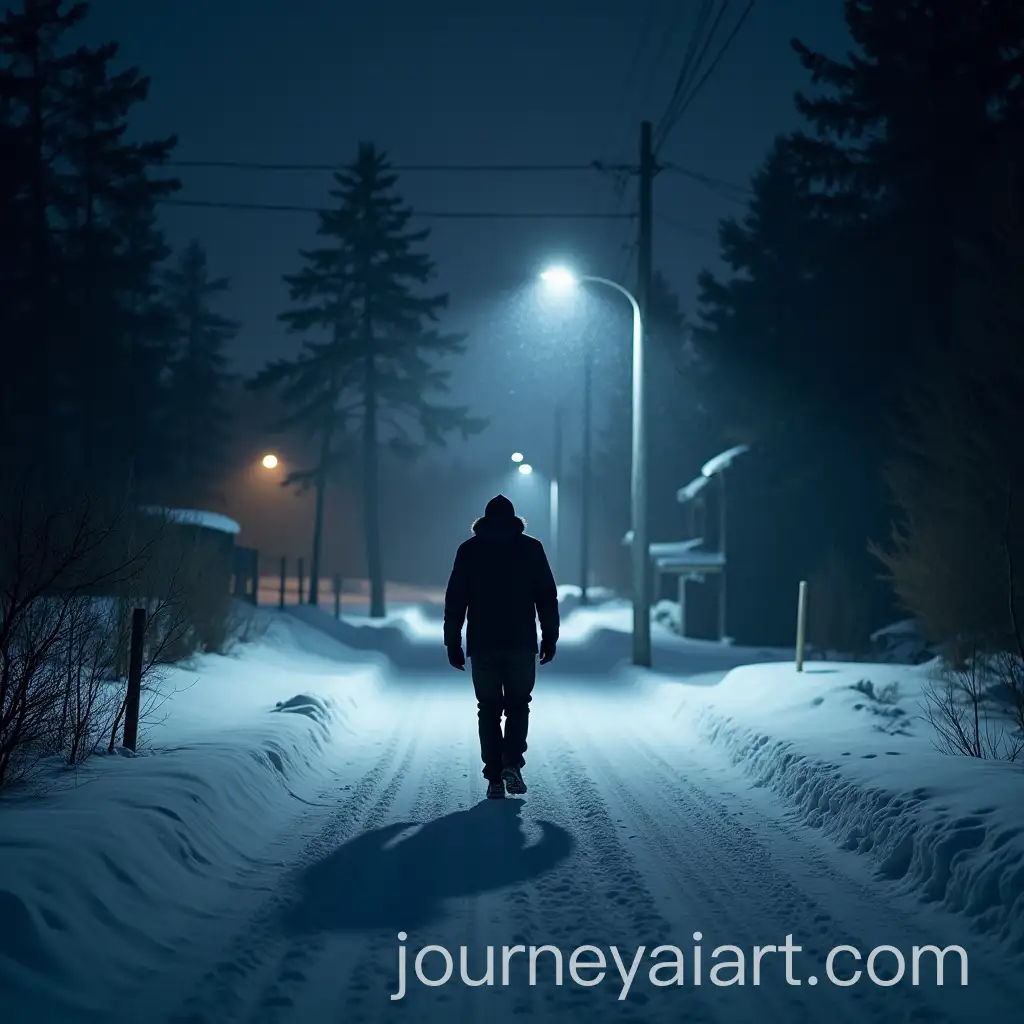 Solitary-Man-Walking-in-Snowy-Night-Scene