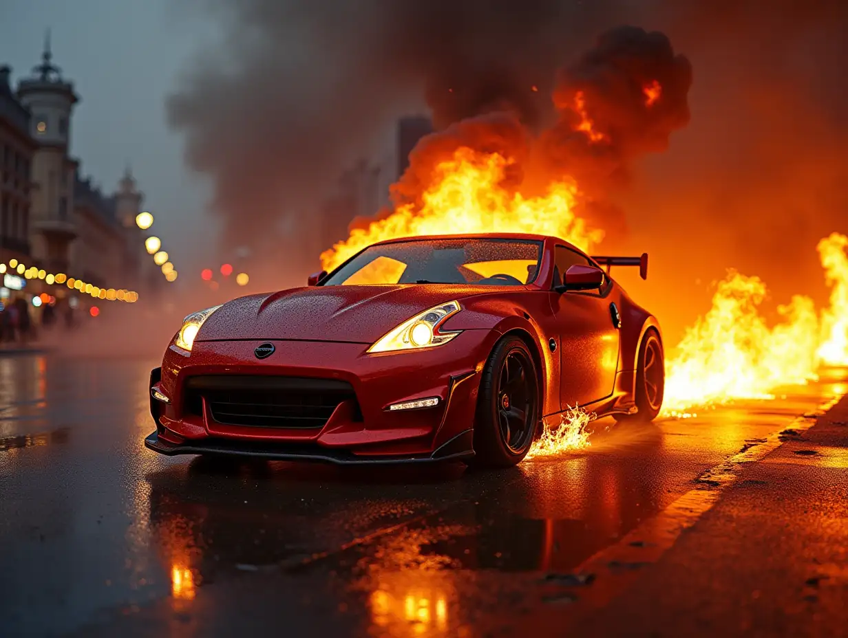 Nissan 370z making flammes wild riding on the street