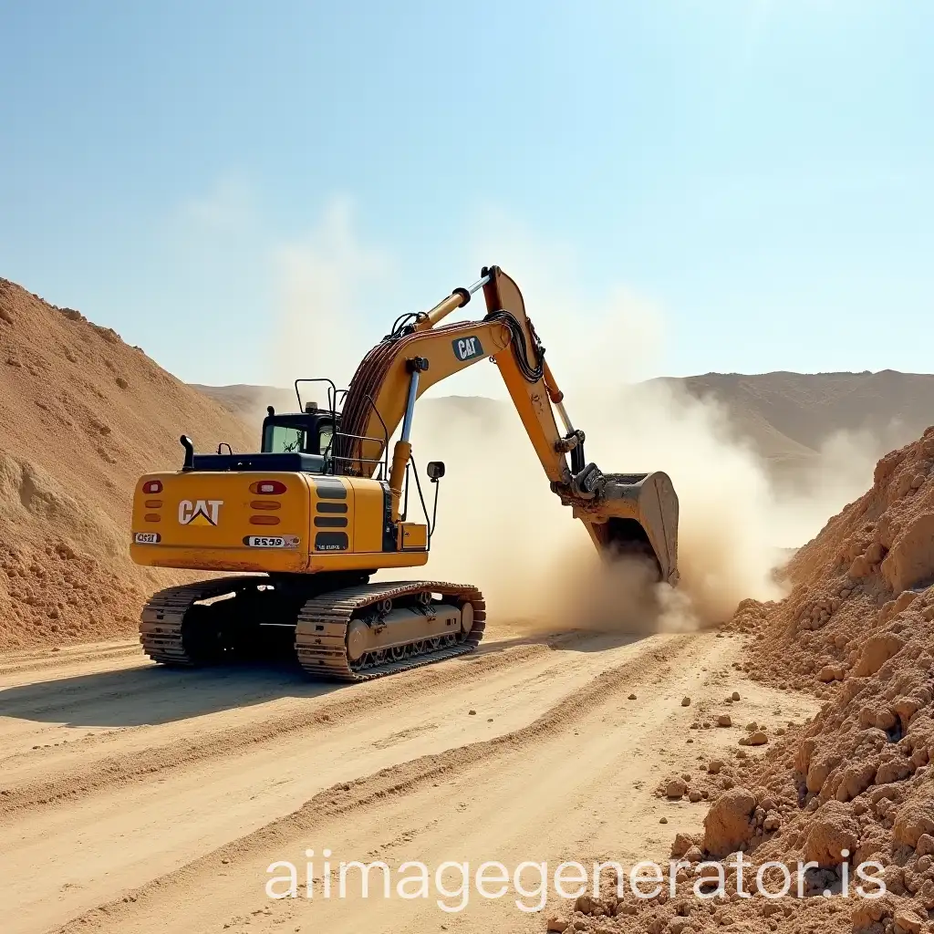 Excavator-Working-in-Sand-Quarry-Under-Sunny-Weather