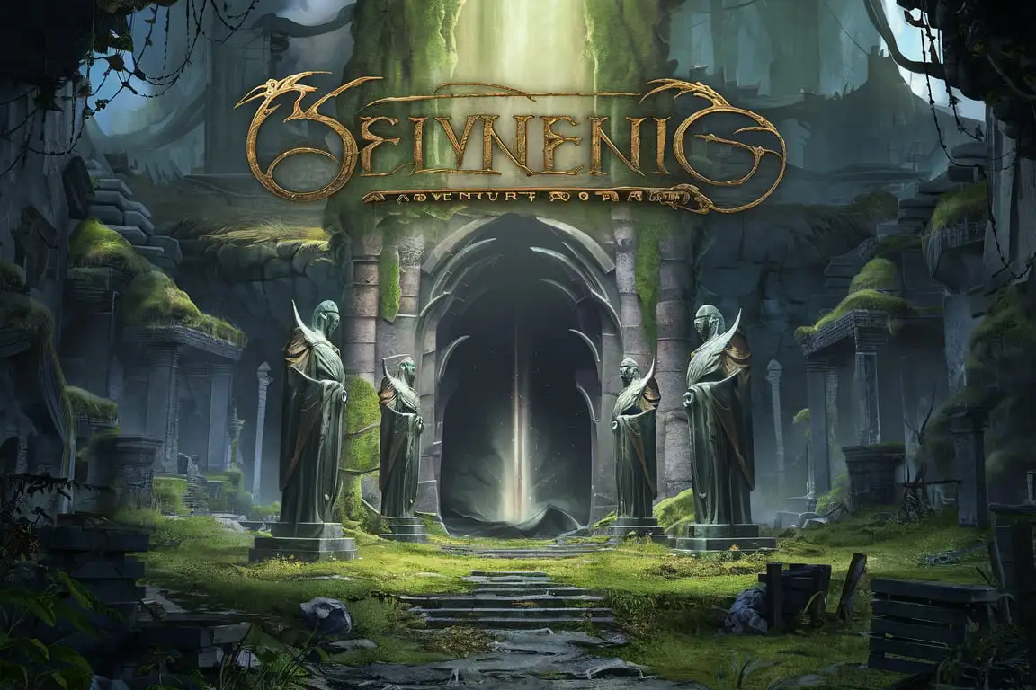 Fantasy Adventure World Sentinel Statues in Elven Overgrown Ancient Ruins