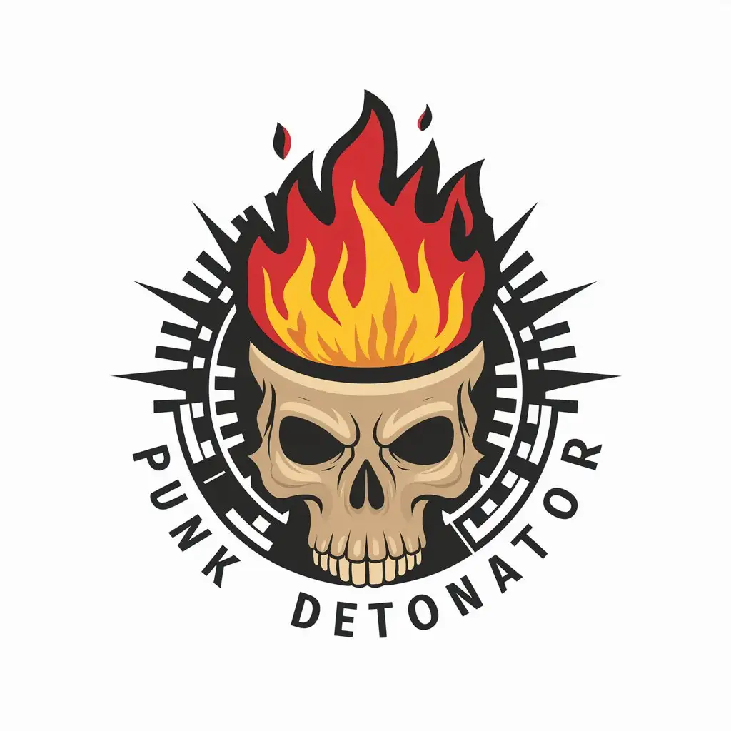 LOGO Design for Punk Detonator Fiery Skull Symbol on Clear Background