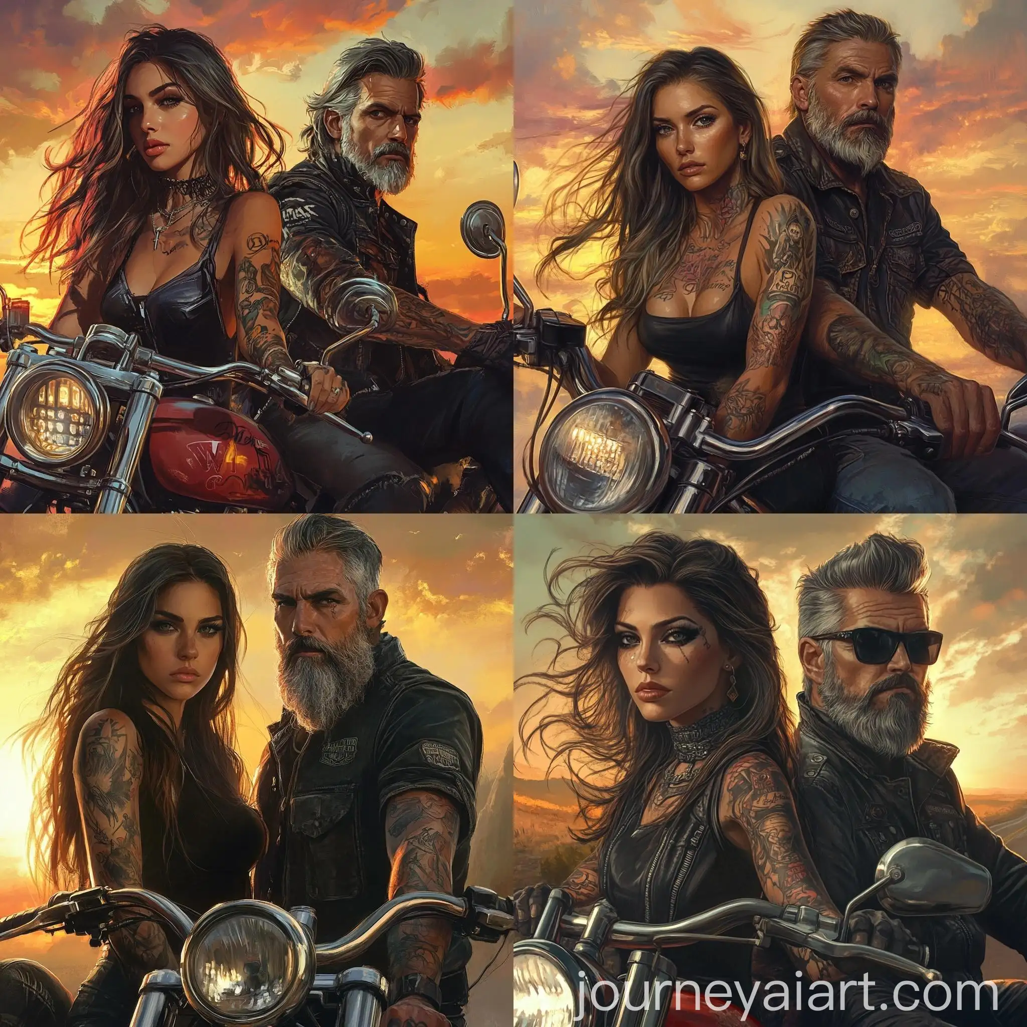 Biker-Couple-with-Tattoos-at-Sunset
