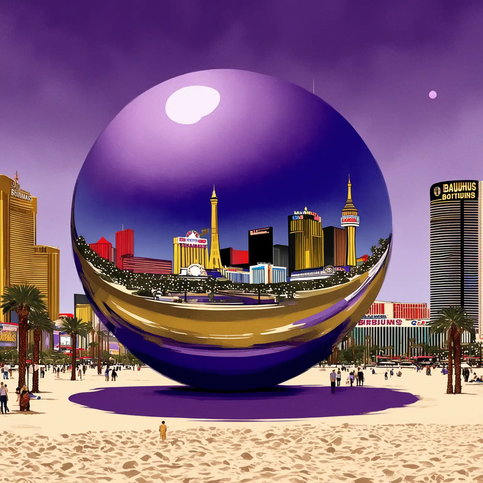 Boston Bruins on Las Vegas Strip Beach with Purple Sphere Sky