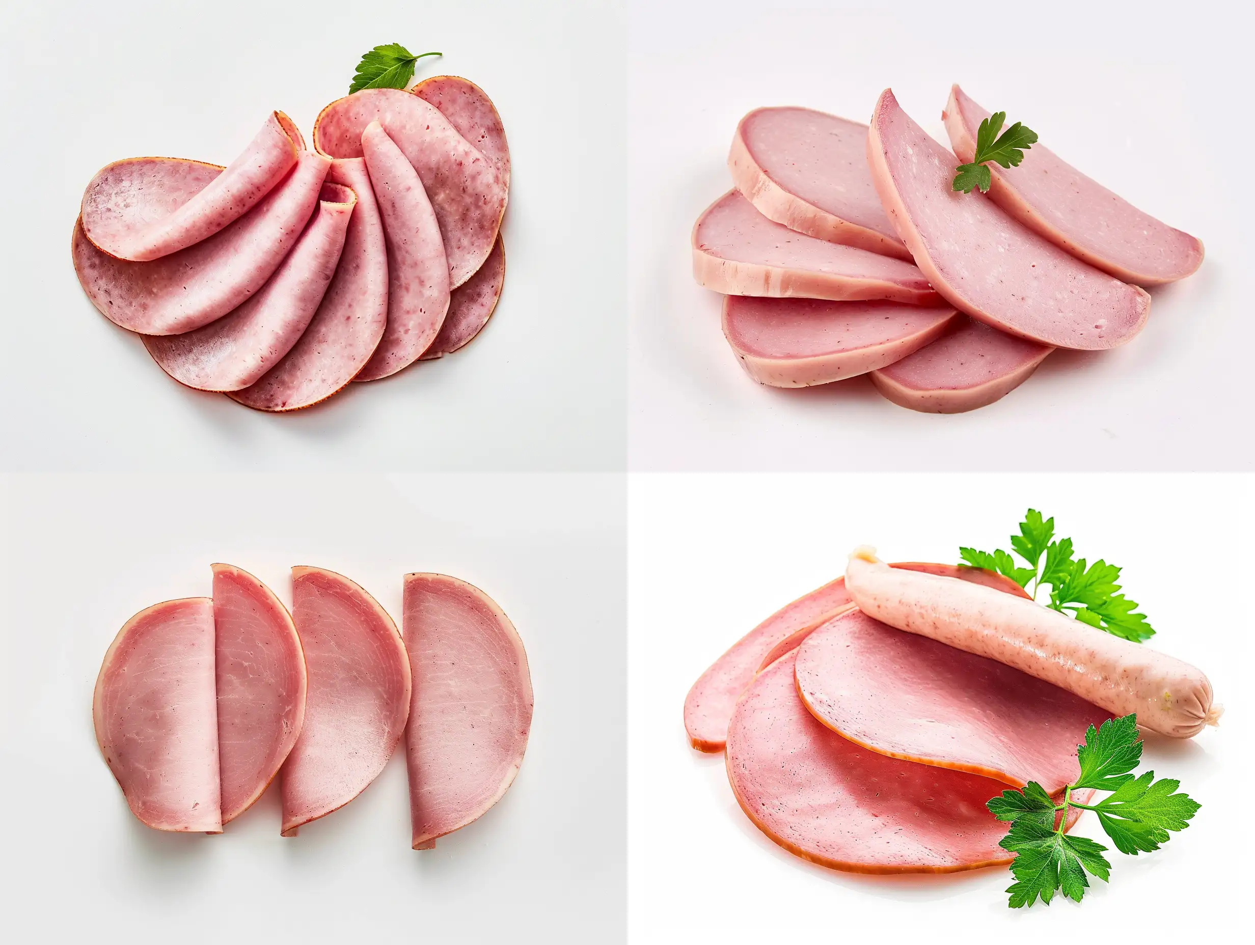 Sliced-Cooked-Sausage-Arrangement-on-White-Background