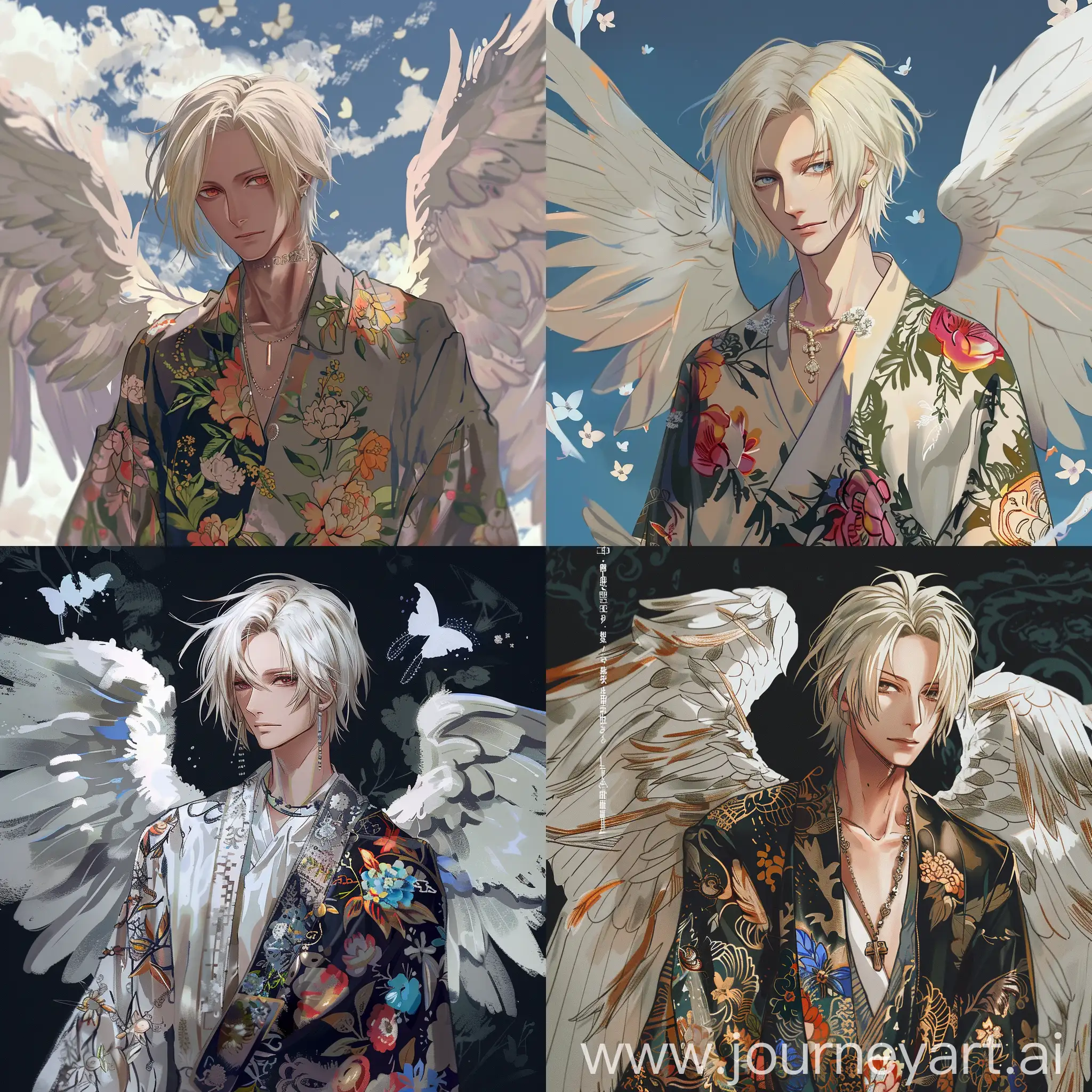 WhiteHaired-Angelic-Man-in-Colorful-Floral-Anime-Clothing