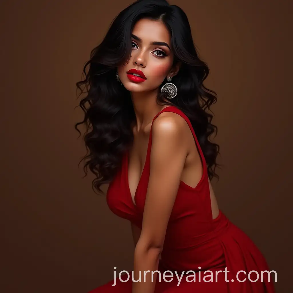 Indian-Girl-in-Cocktail-Dress-with-Red-Lipstick-Photorealistic-Style