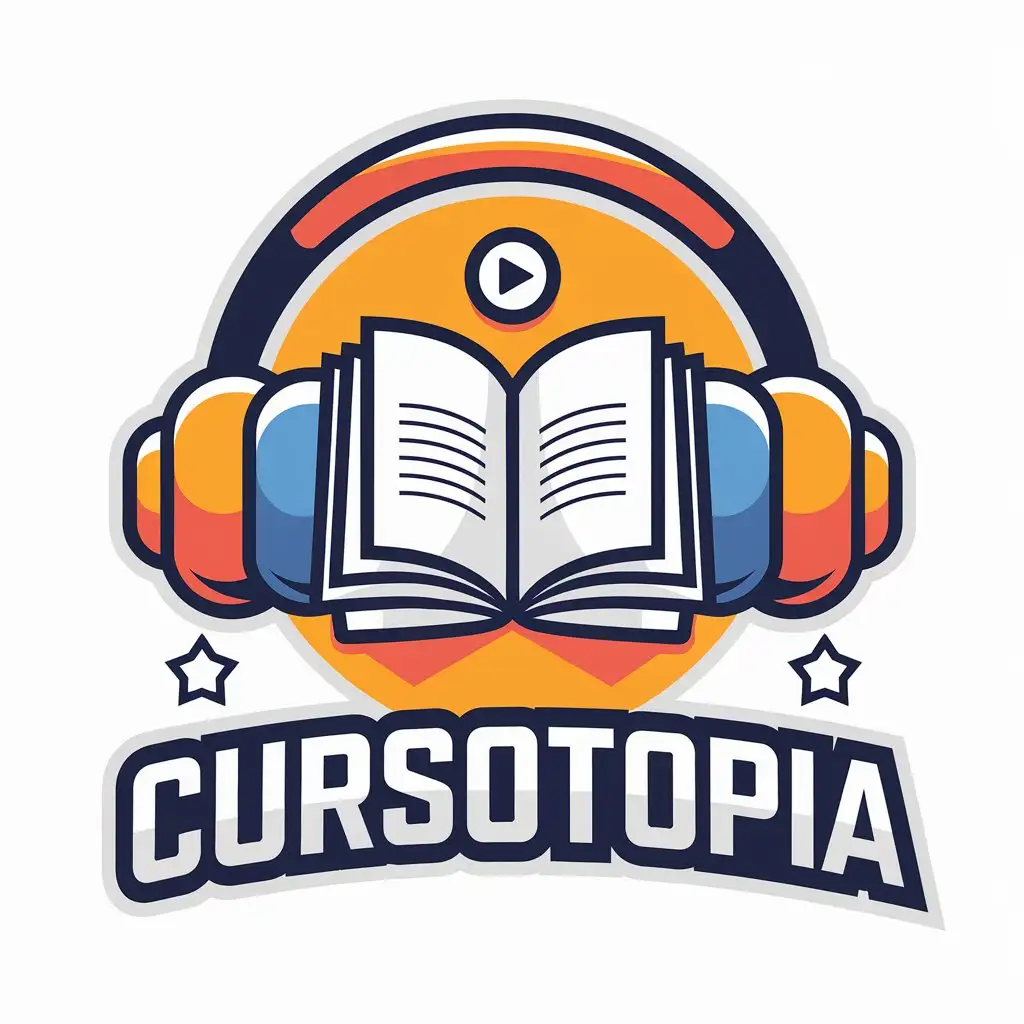 LOGO-Design-for-Cursotopia-Vector-Logo-Featuring-Book-Headphones-and-Video-Elements-for-the-Internet-Industry