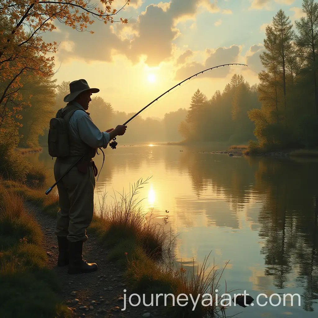 Hillbilly-Fishing-at-Sunset-by-the-Riverbank