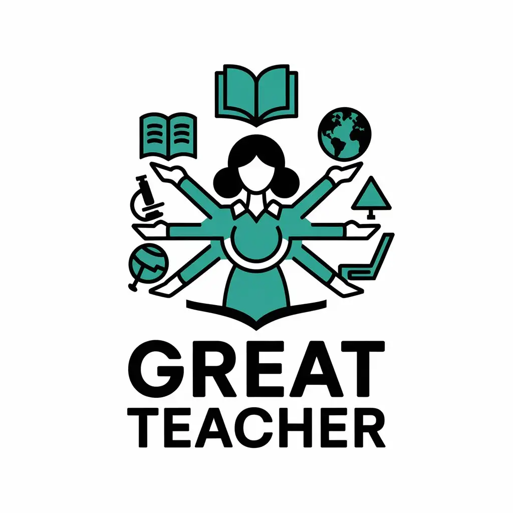 LOGO Design For Great Teacher MultiHanded Goddess Teacher Symbol with Educational Tools