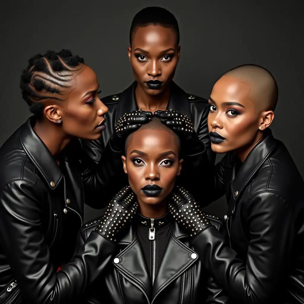 Three-Black-Women-Applying-Makeup-to-Cynthia-Erivo-in-Studded-Leather-Jackets-and-Black-Lipstick