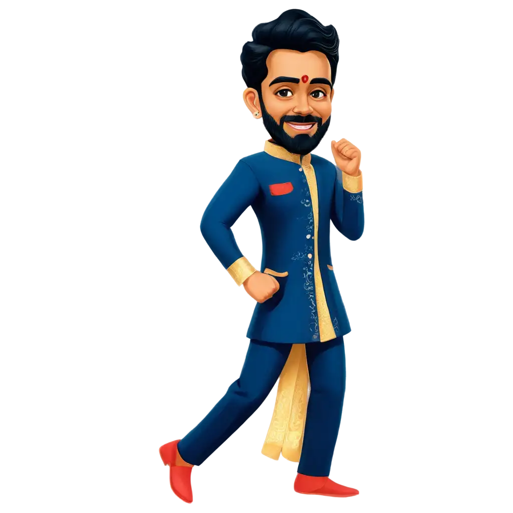 South-Indian-Caricature-in-Dark-Blue-Sherwani-Dancing-PNG-Image