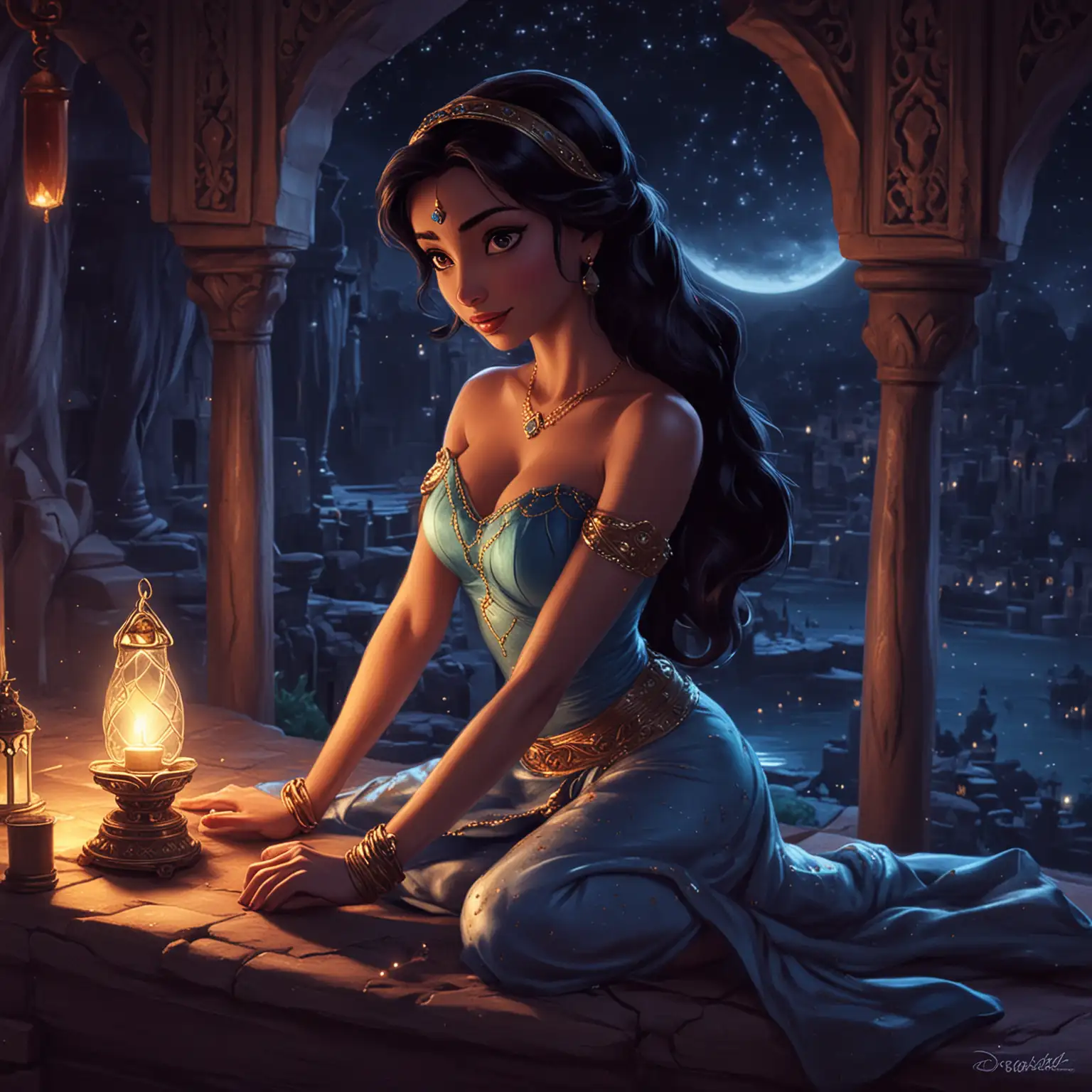 Princess Jasmine, night, alone, for wallpaper desktop