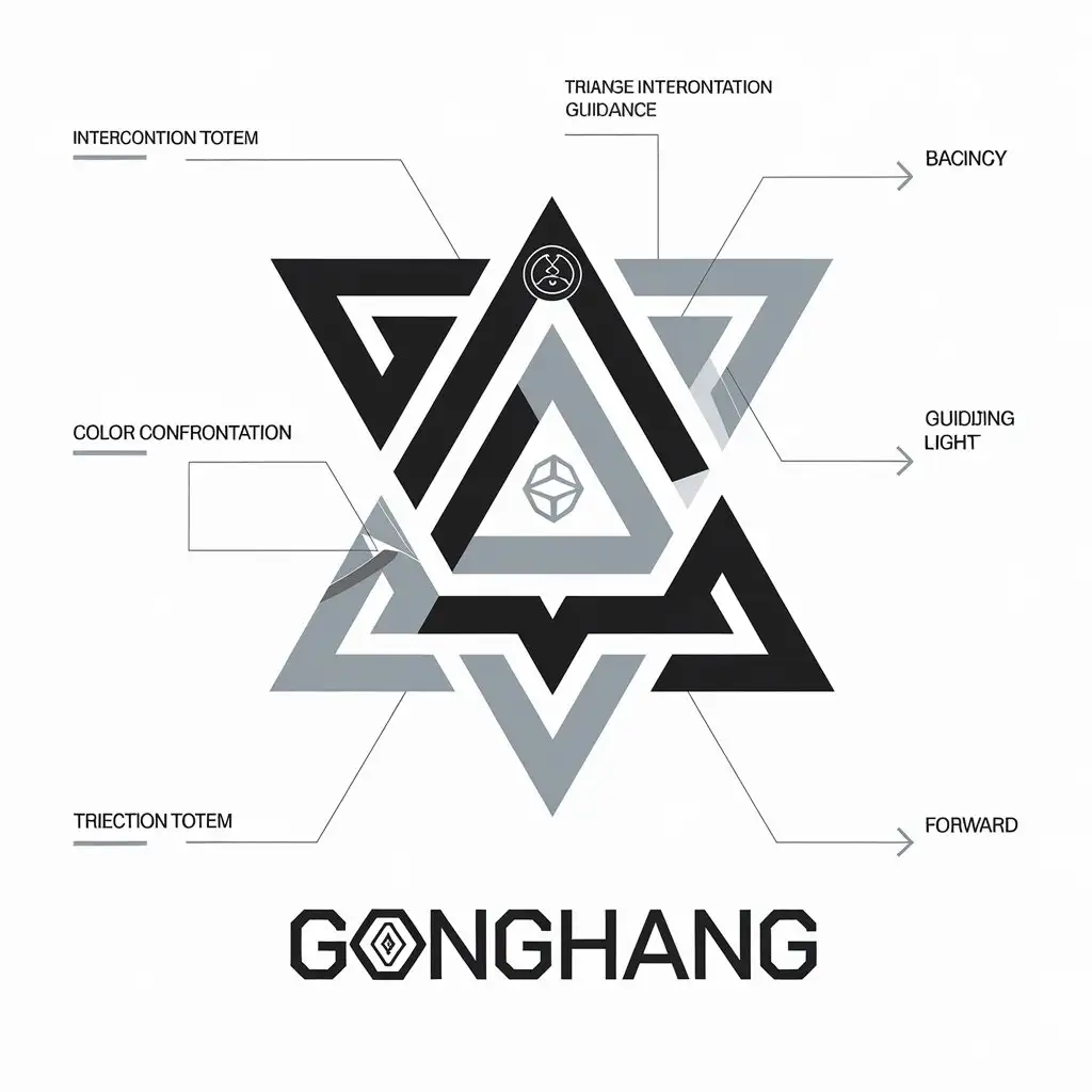 a vector logo design,with the text "gonghang", main symbol:Triangle interconnection totem, black and white blending arrow, color confrontation guidance, guiding light triangle, AN direction totem, forward totem AN,complex,be used in Technology industry,clear background