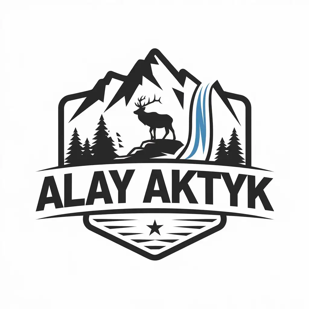 LOGO-Design-For-Alay-Aktyk-Majestic-Mountains-Elk-and-Waterfall-in-Agribusiness