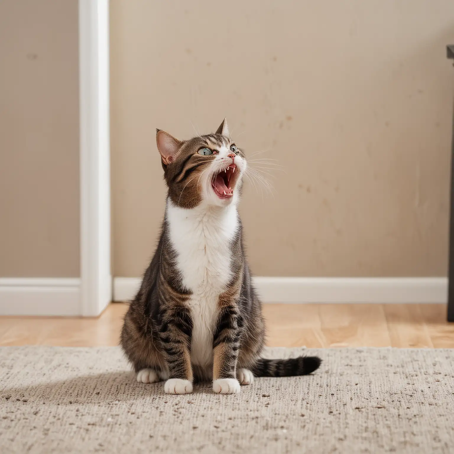 Excited Cat Meowing in ThreeQuarter View