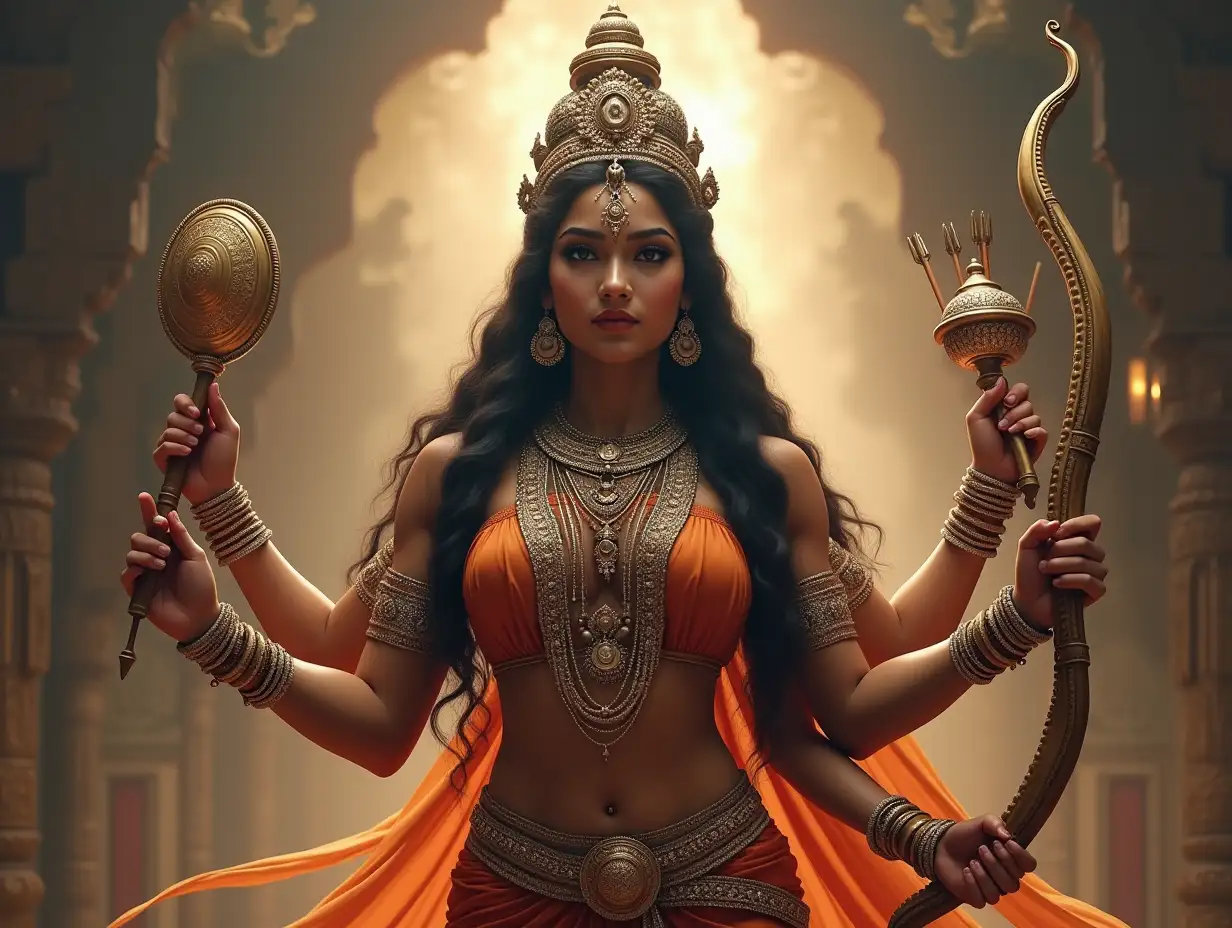 Indian-Female-Divine-Figure-with-Four-Arms-in-a-Majestic-Temple-Setting