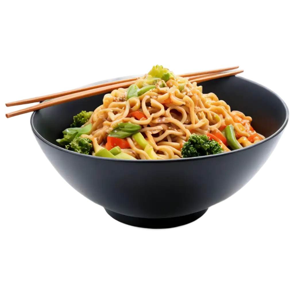 Noodles-with-Vegetables-in-a-Black-Bowl-PNG-HighQuality-Image-for-Culinary-Visuals