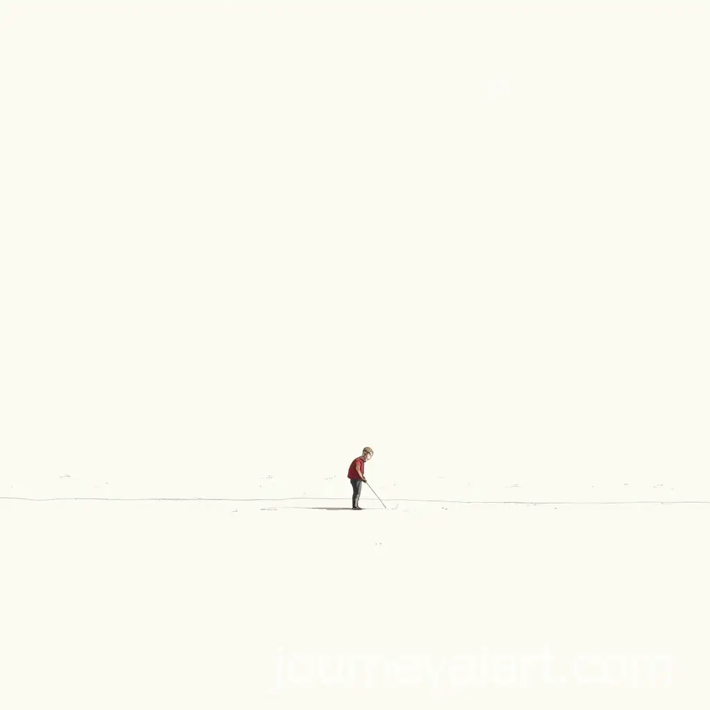 Person-Exploring-a-Vast-Open-Space-in-a-Minimalist-Style