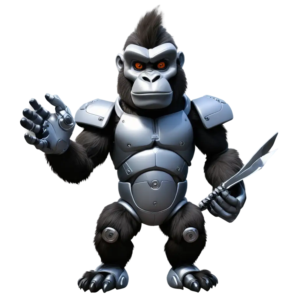 Cartoon-Robotic-Gorilla-Holding-Shuriken-PNG-Image-Futuristic-Cybernetic-Ape-with-Ninja-Weapon