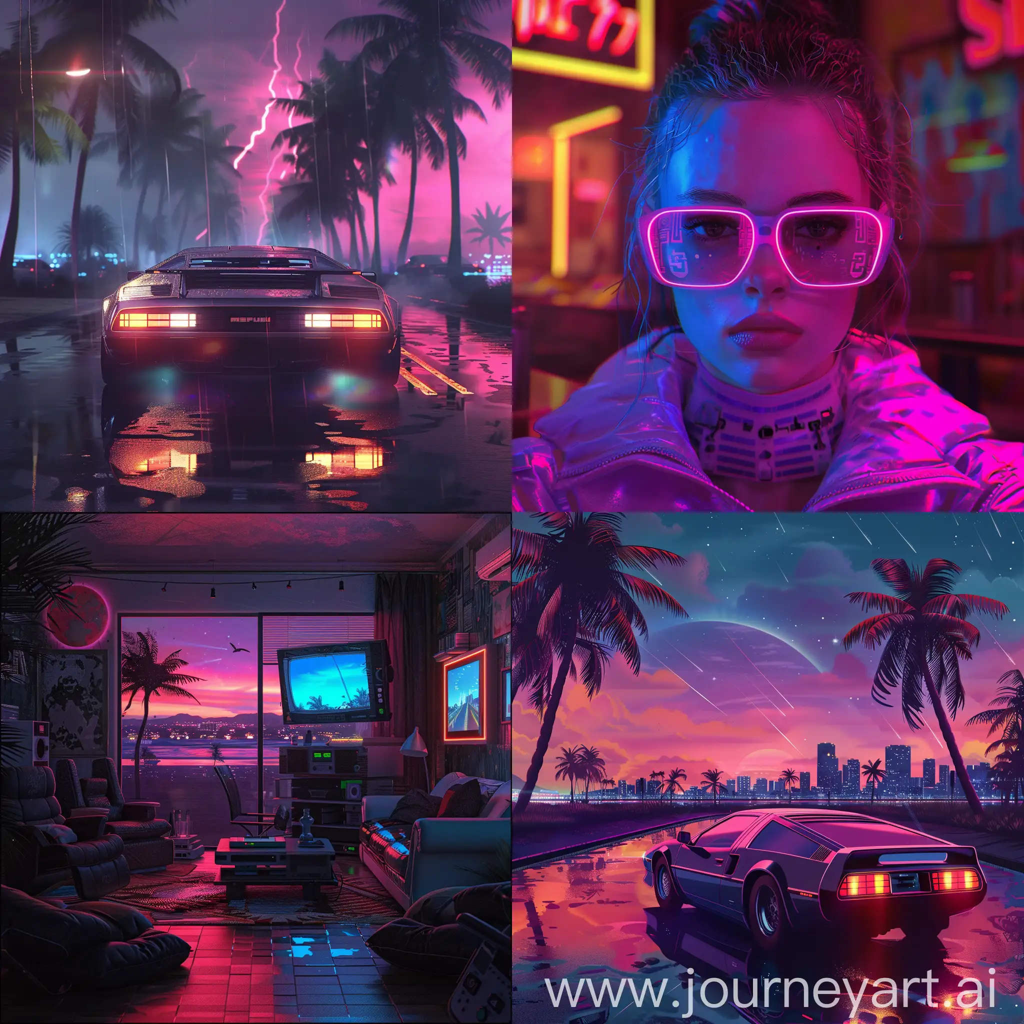 Retrowave-Scene-with-Neon-Grid-and-Futuristic-Car