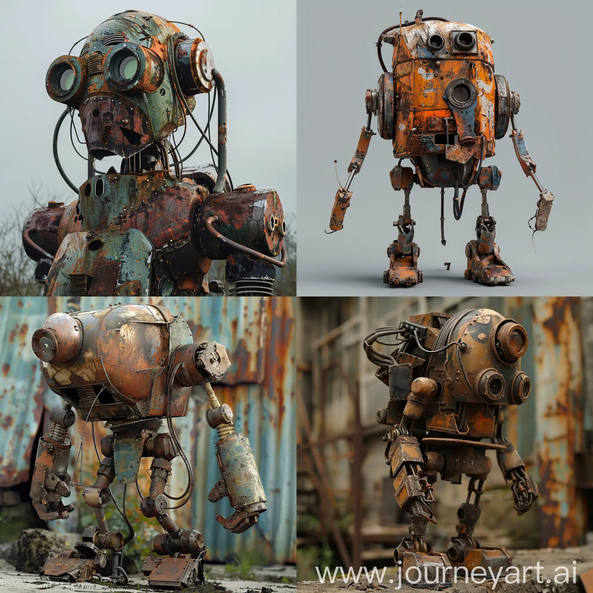 Rusty-Combat-Robot-Constructed-from-Scrap-Metal