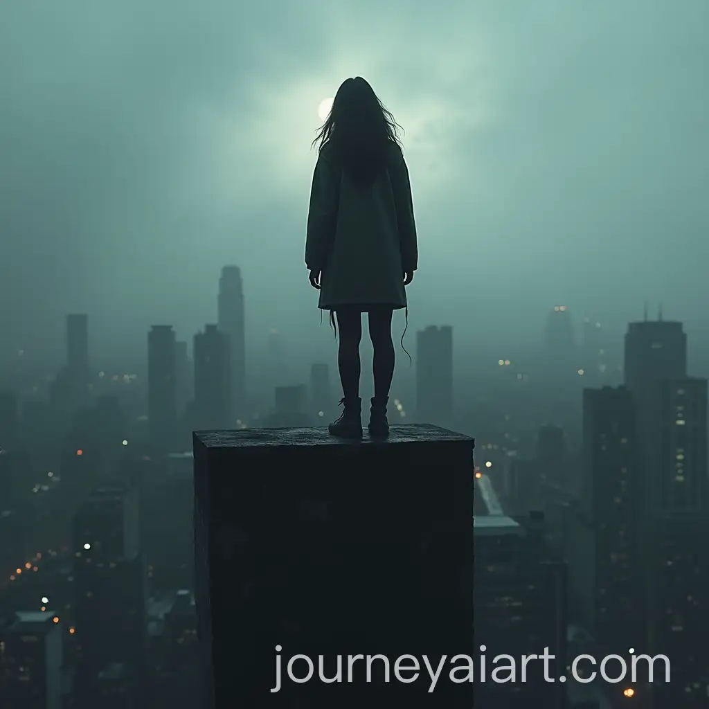 Sad-Woman-Standing-on-a-Rooftop-on-a-Gloomy-Day