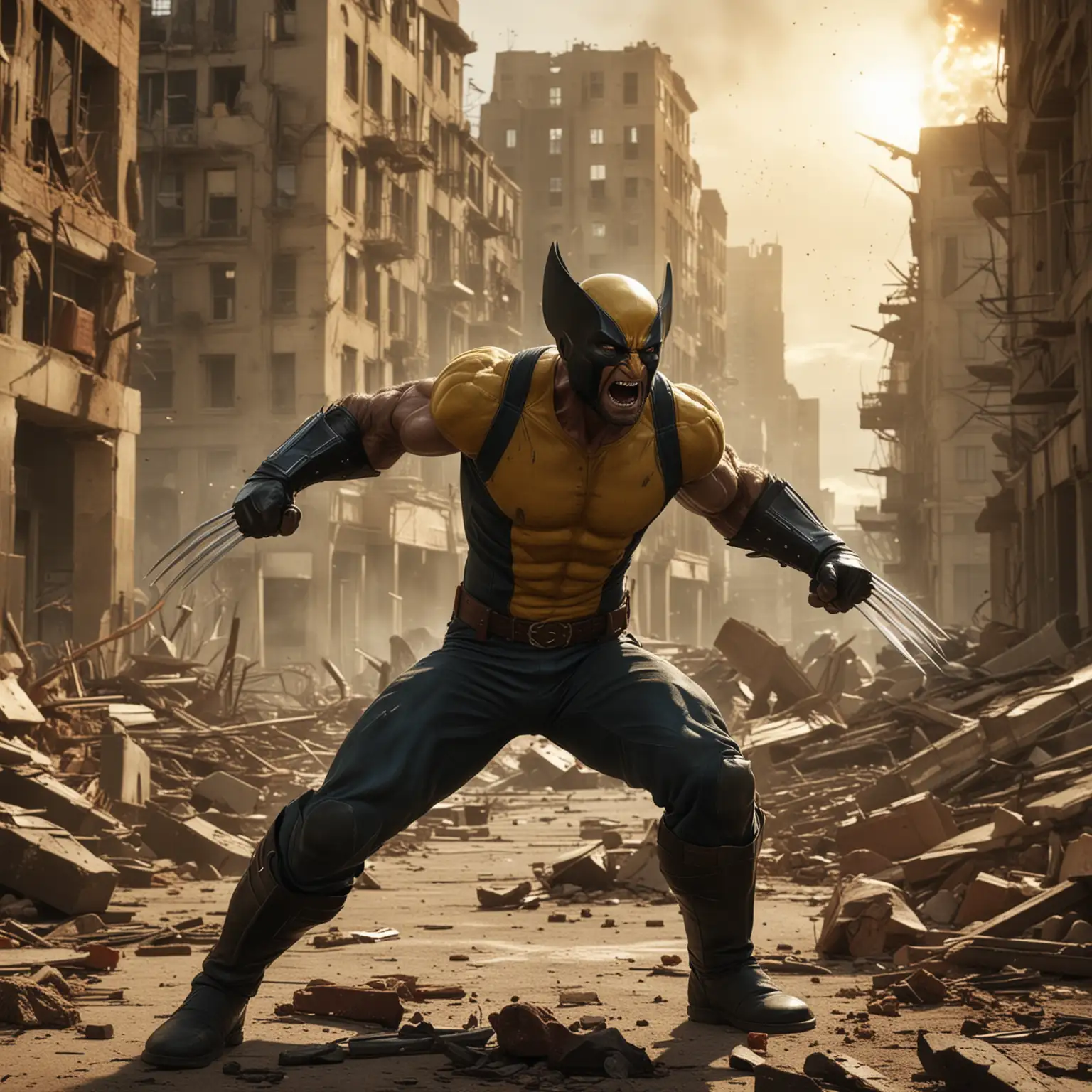 Wolverine-in-Attack-Mode-Amidst-Urban-Destruction-and-Explosions