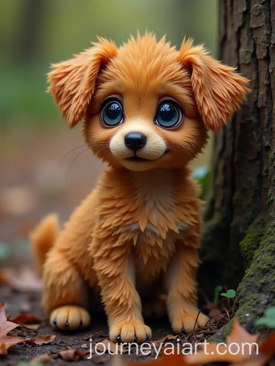 Puppy-Made-of-Dried-Leaves-with-Soulful-Blue-Eyes-in-EnchAI-Image-Prompt-Expansionanted-Forest