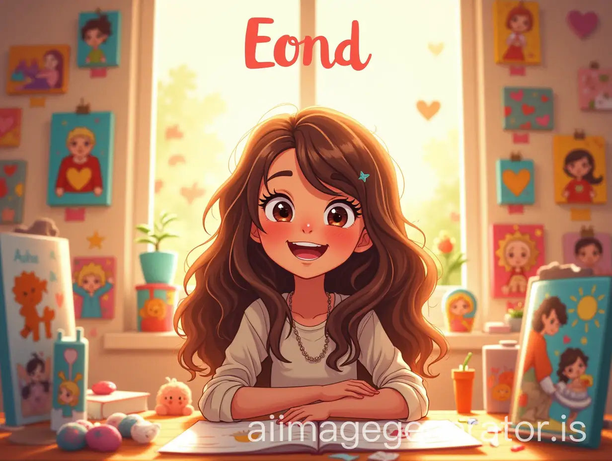 Teenage-Girl-Surrounded-by-Colorful-Artwork-in-Cozy-Room-with-Heartfelt-Message
