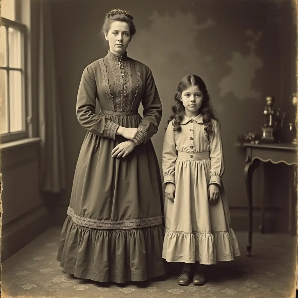 Victorian-Family-Portrait-of-Mother-and-Daughter-in-1880s-Fashion